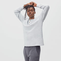The Waffle Long-Sleeve Henley Tee | Heathered Light Grey