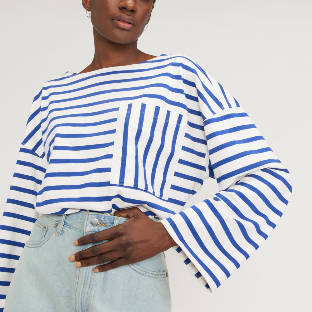 The Premium Weight Oversized Pocket Tee | Canvas Tan / Mazarine Blue