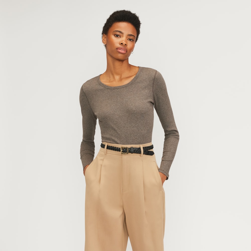 The Supima® Micro Rib Cropped Long-Sleeve Crew | Heathered Fatigue