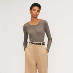 The Supima® Micro Rib Cropped Long-Sleeve Crew | Heathered Fatigue