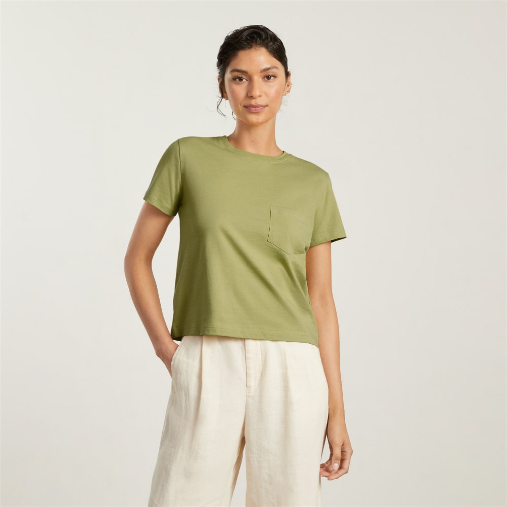 The Box-Cut Tee in Essential Cotton | Leek | Pocket