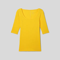 The Luxe Micro-Rib Scoop-Neck Tee | High Visibility Yellow