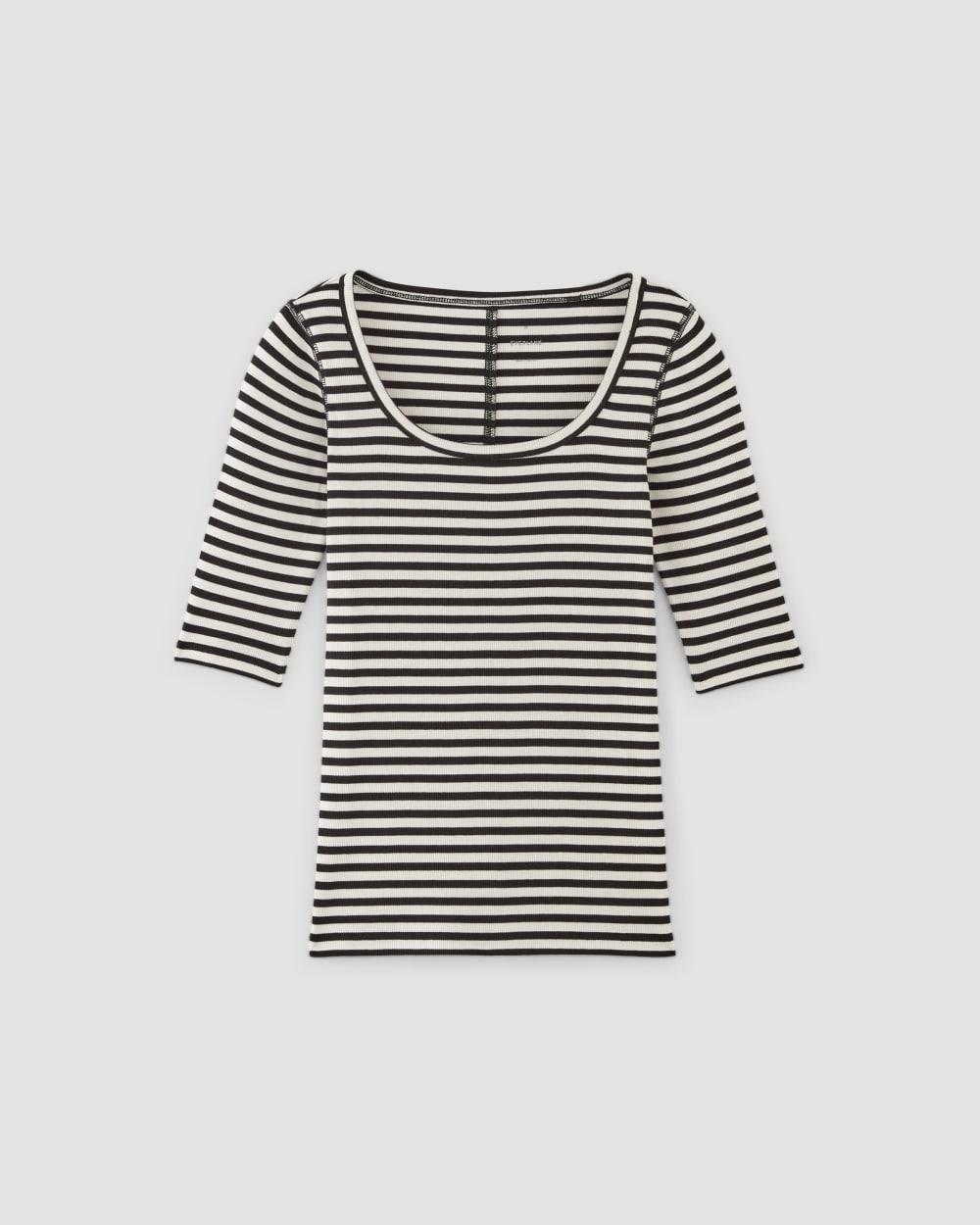 The Luxe Rib Scoop-Neck Tee | Bone / Black