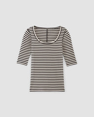 The Luxe Rib Scoop-Neck Tee | Bone / Black