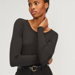 The Supima® Micro Rib Cropped Long-Sleeve Crew | Black