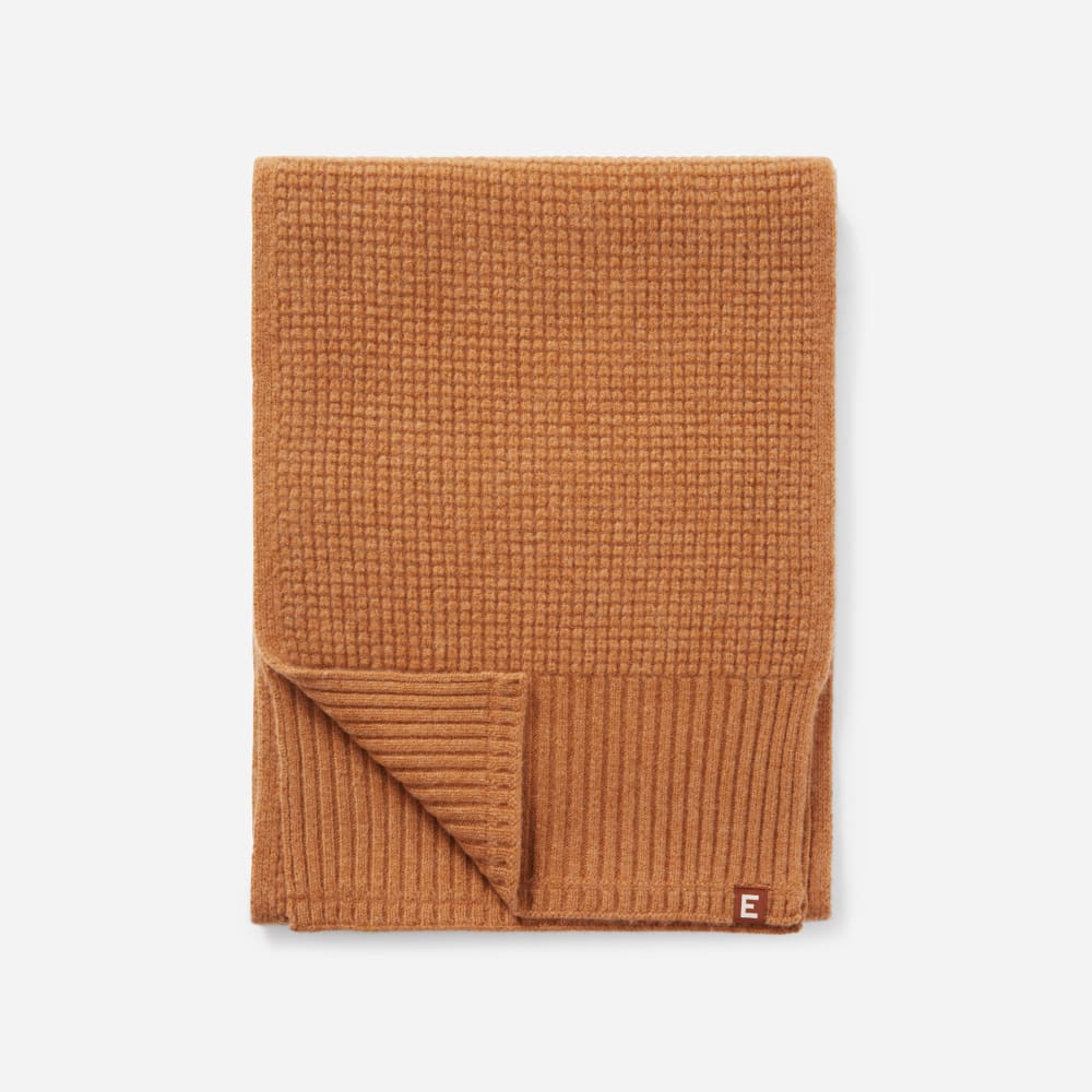 The Felted Merino Waffle-Knit Scarf | Deep Camel