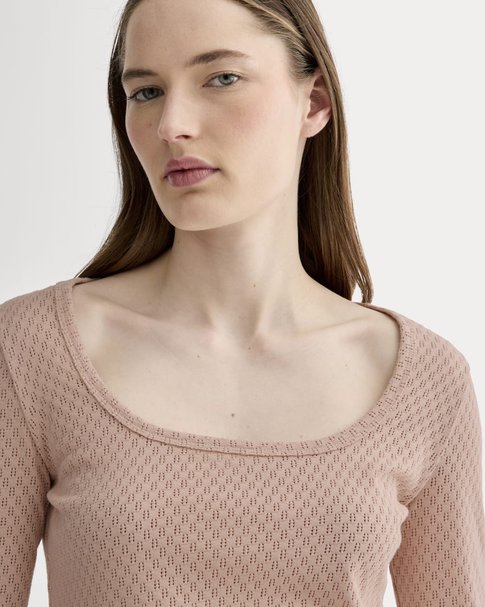 The Pointelle Scoop-Neck Top | Rose Smoke