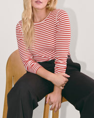 The Luxe Rib Long-Sleeve Crew | Bone / Berry Red