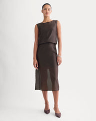 Sleeveless Top in Cotton-Silk Organza | Dark Chocolate