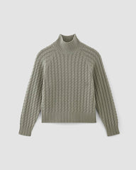 The Cotton Merino Cable Turtleneck | Sage Green
