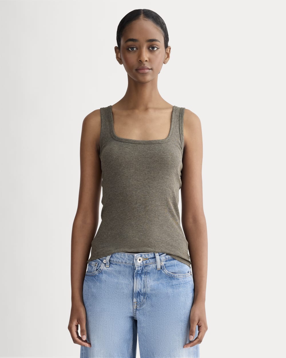 The Luxe Rib Square-Neck Tank | Heathered Fatigue