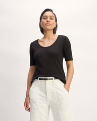 The Vintage Rib Scoop-Neck Top | Black