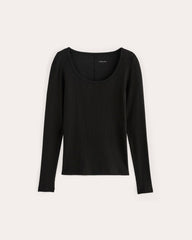 The Luxe Rib Long-Sleeve Scoop-Neck Tee | Black
