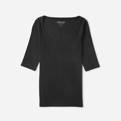 The Luxe Micro-Rib Scoop-Neck Tee | Black