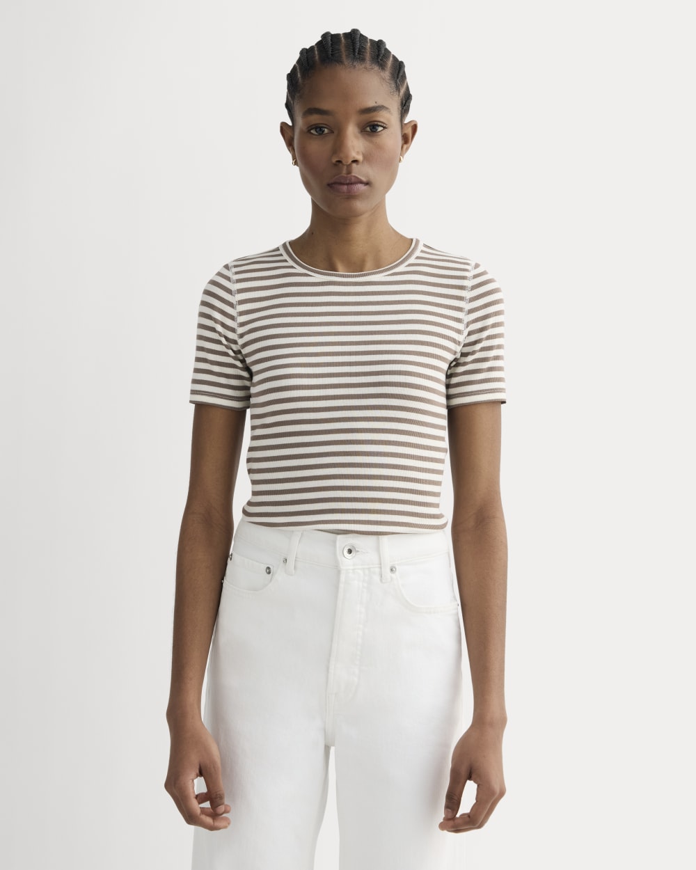 The Luxe Rib Crew | Bone / Deep Taupe