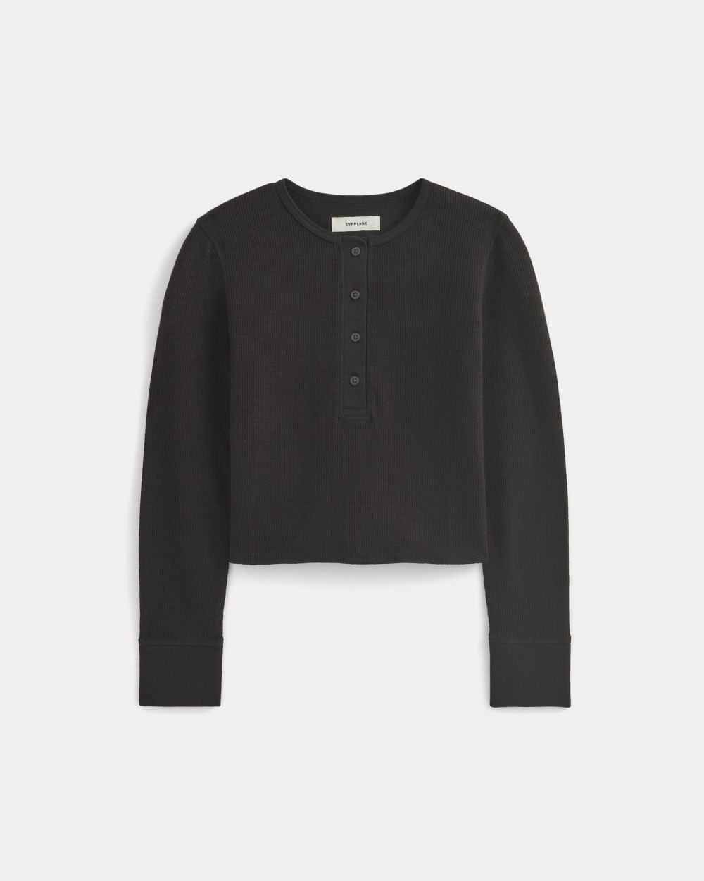 Boxy Henley in Cozy Waffle | Black
