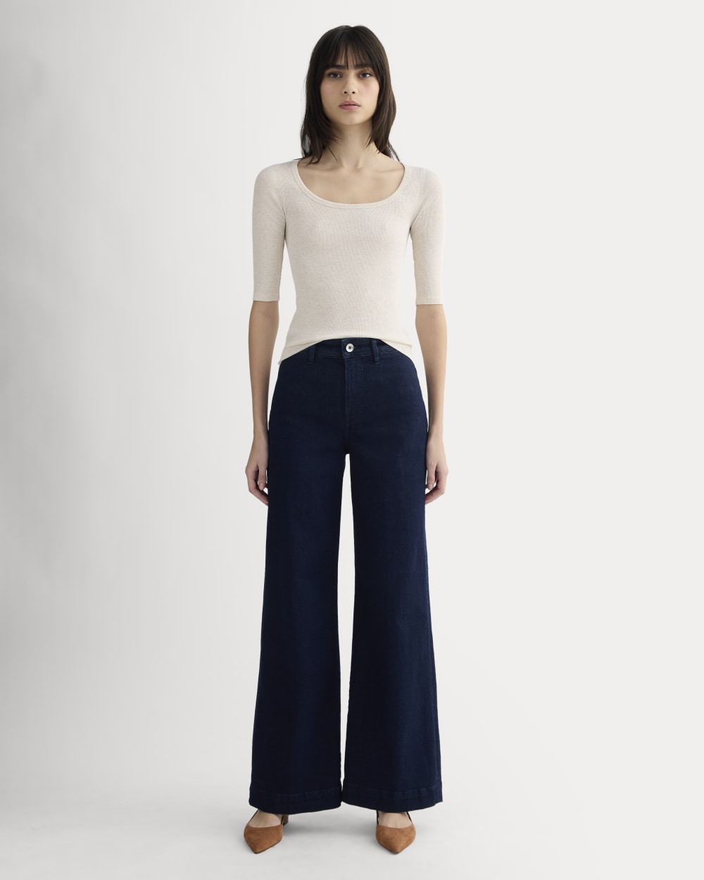 The Luxe Rib Scoop-Neck Tee | Heathered Oat