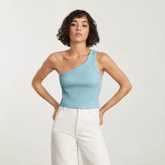 The Ribbed One-Shoulder Tank | Ice Blue