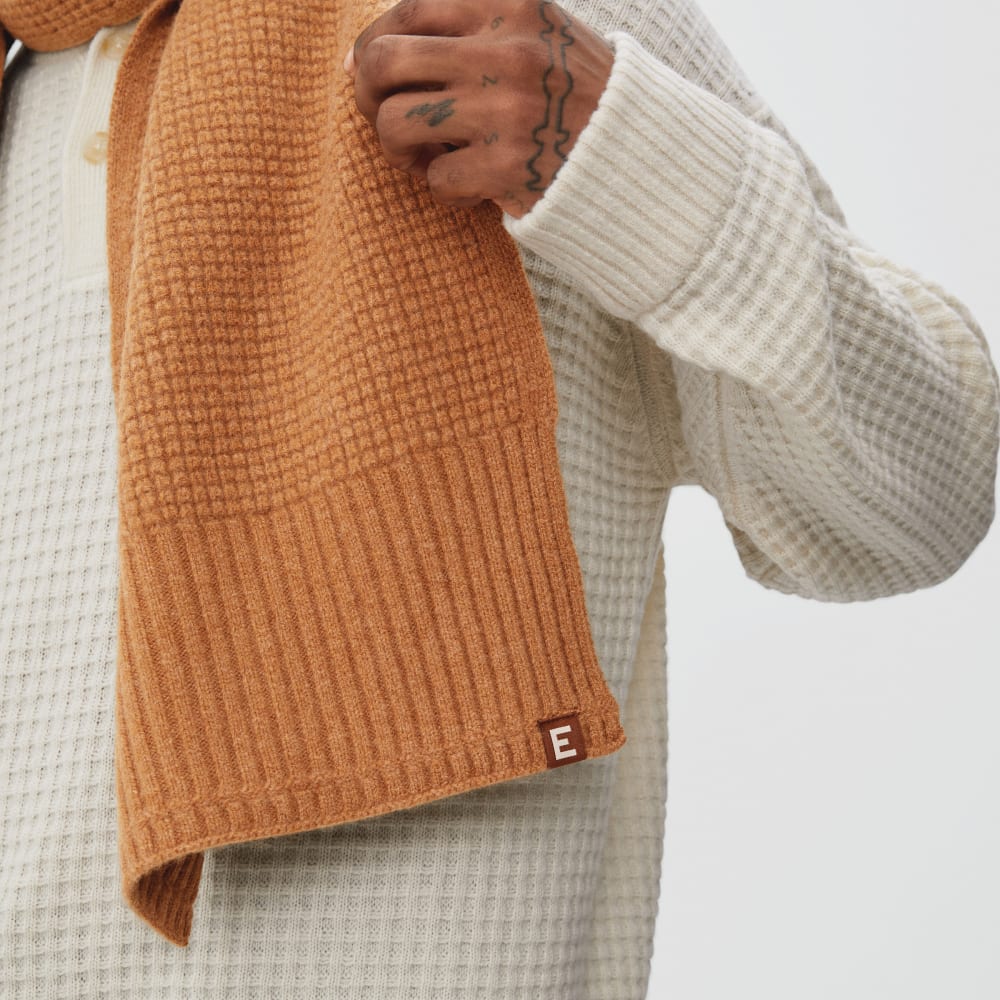 The Felted Merino Waffle-Knit Scarf | Deep Camel