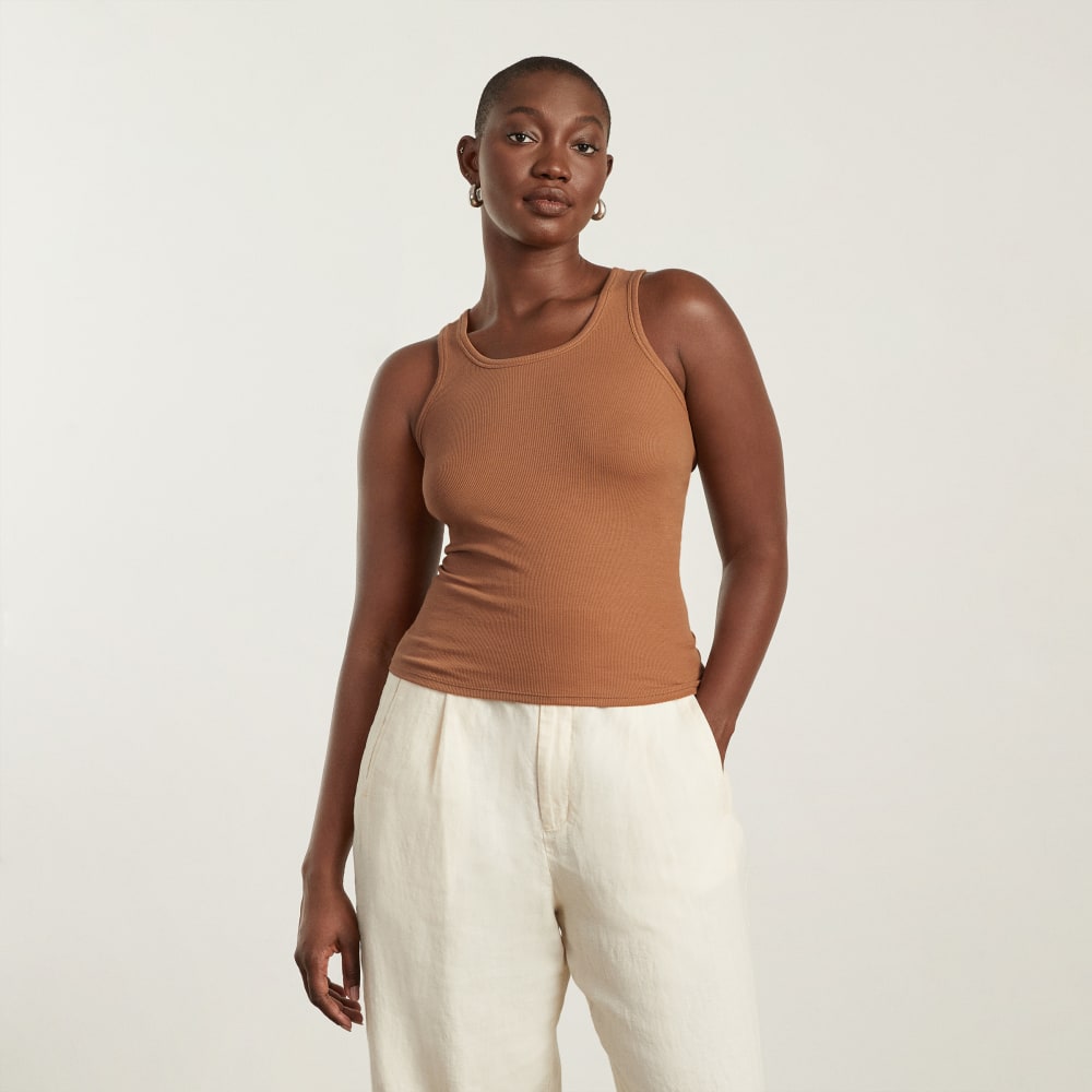 The Pima Micro-Rib U-neck Tank | Tawny Brown
