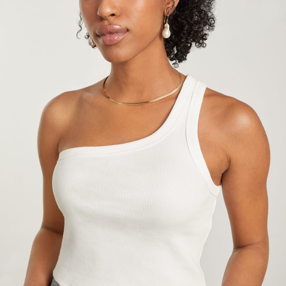 The Ribbed One-Shoulder Tank | White