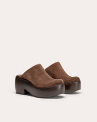 The Wooden Puffa Clog | Dark Umber Suede