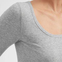The Luxe Micro-Rib Scoop-Neck Tee |  Heathered Grey