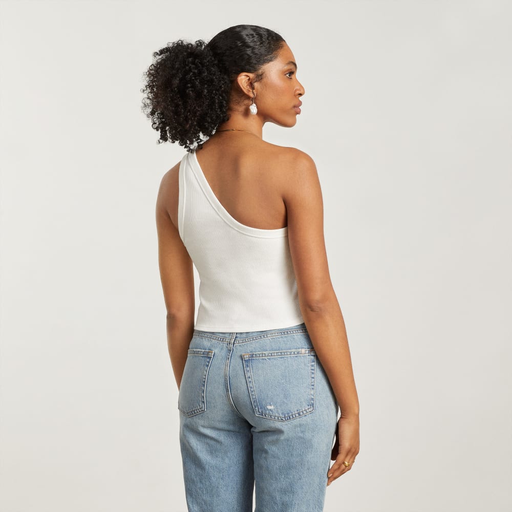 The Ribbed One-Shoulder Tank | White