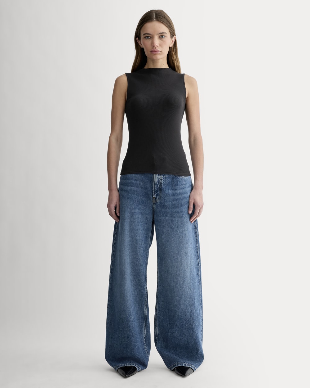 The Luxe Rib Funnel-Neck Tank | Black