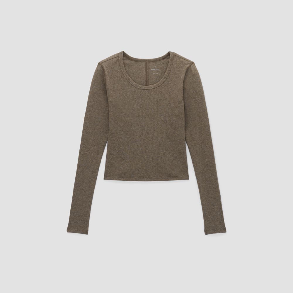 The Supima® Micro Rib Cropped Long-Sleeve Crew | Heathered Fatigue