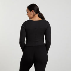 The Pima Micro-Rib Cropped Long-Sleeve Crew | Black