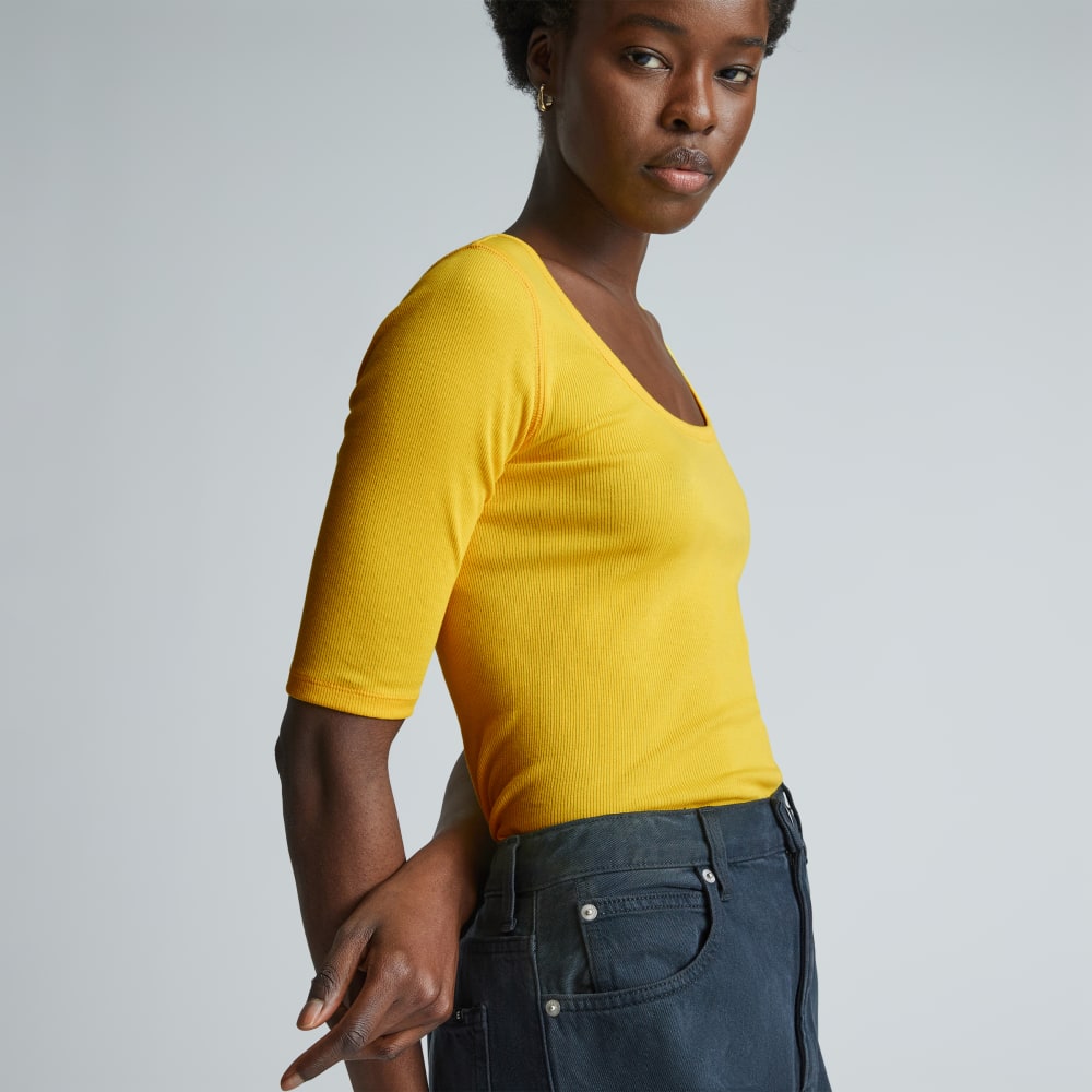 The Luxe Micro-Rib Scoop-Neck Tee | High Visibility Yellow