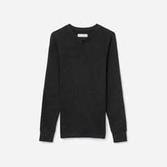 The Waffle Long-Sleeve Henley Tee | Black