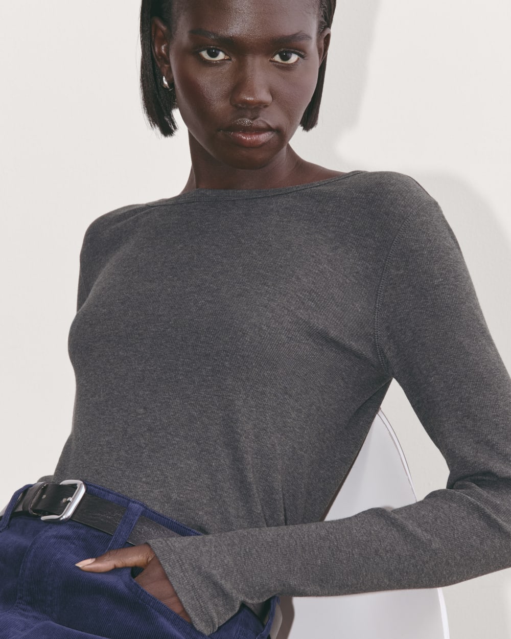 The Luxe Rib Long-Sleeve Crew | Heathered Soot