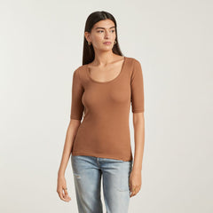The Luxe Micro-Rib Scoop-Neck Tee | Tawny Brown