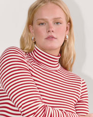 The Luxe Rib Turtleneck | Bone / Berry Red