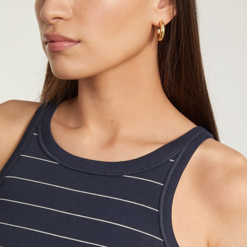 The Pima Micro-Rib Short Tank |  Navy / White