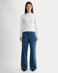 The Luxe Rib Funnel-Neck Tee | White