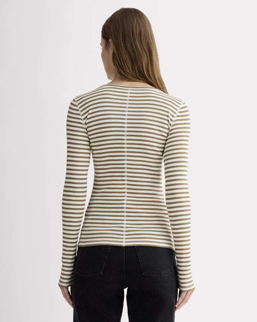 The Luxe Rib Long-Sleeve Crew | Bone / Deep Taupe