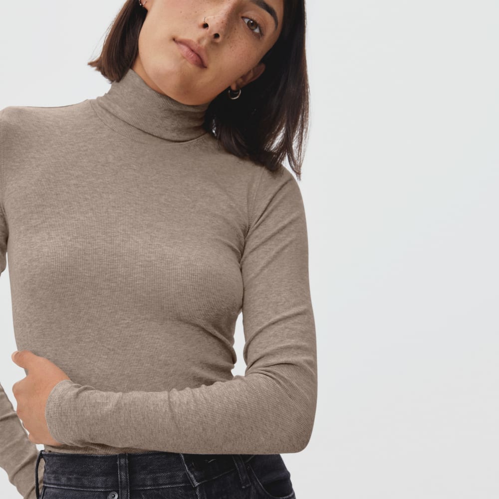 The Luxe Micro-Rib Turtleneck | Heathered Burnt Sugar
