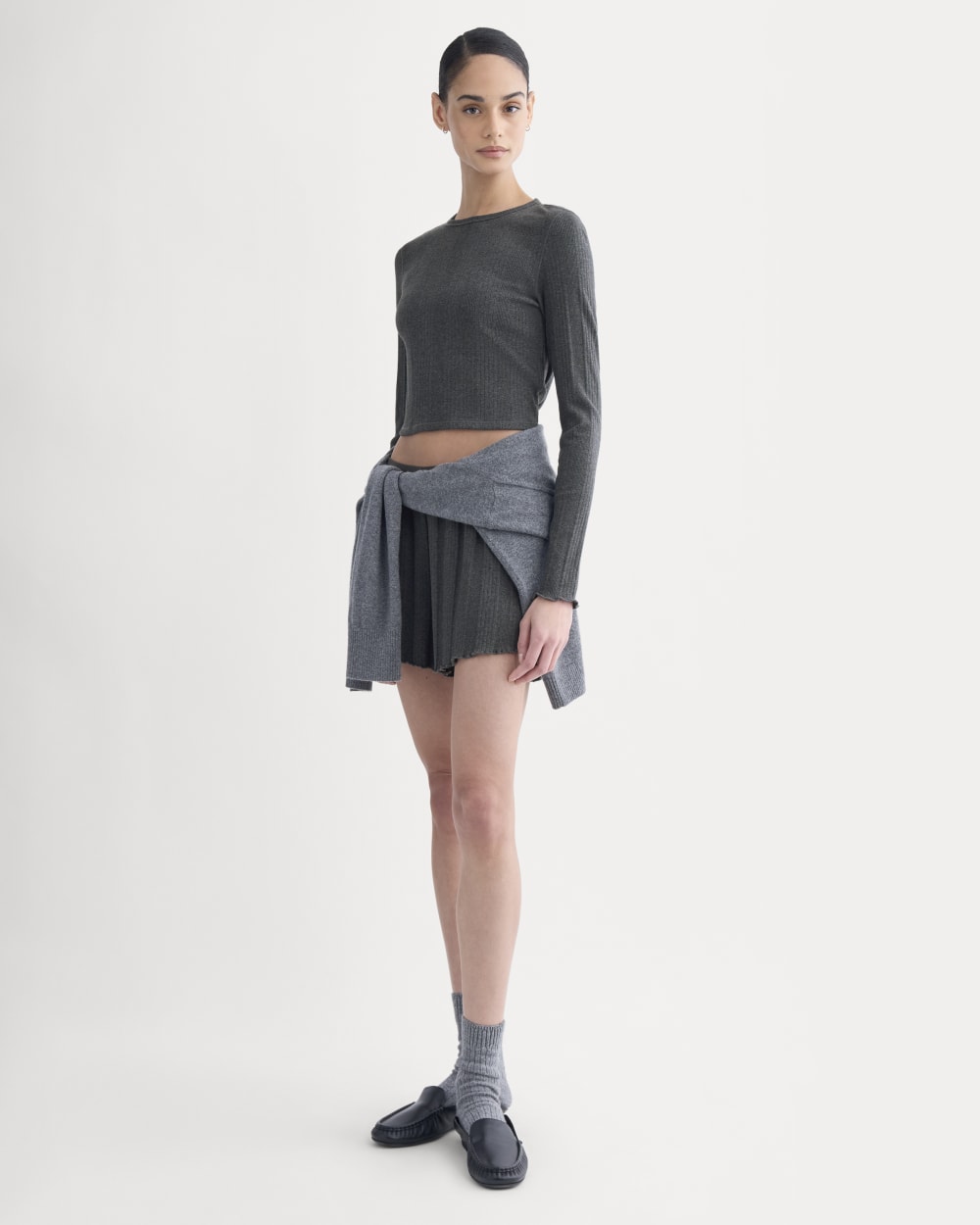 Lounge Rib Cropped Shirt | Heathered Soot