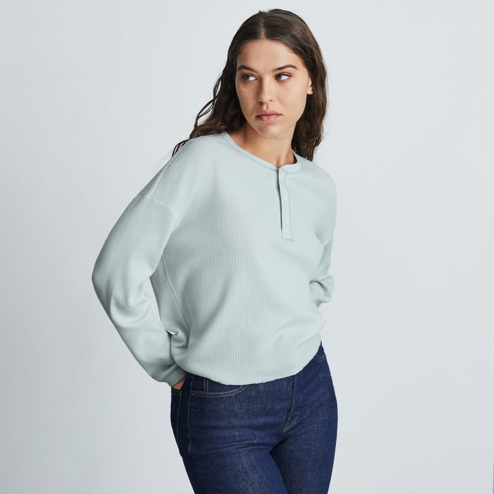 The Organic Cotton Waffle Henley | Ice Blue