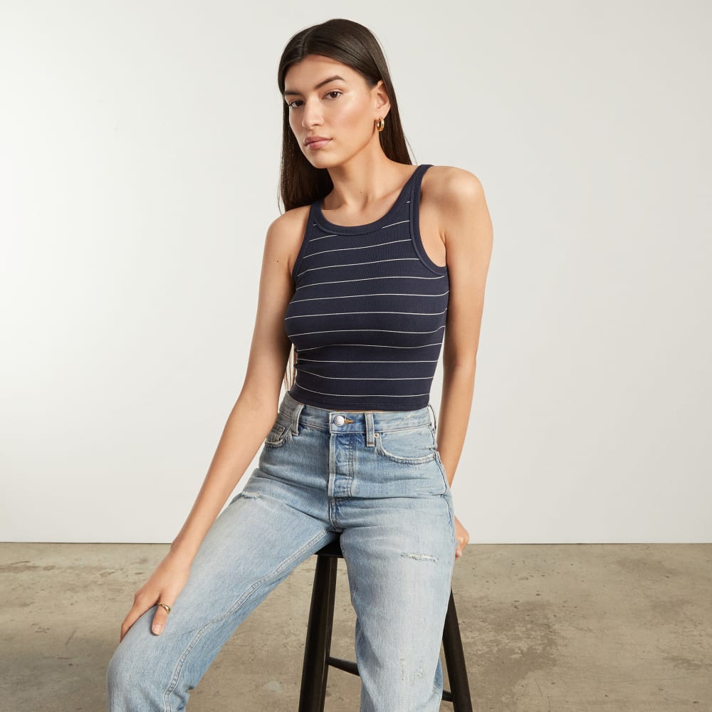 The Pima Micro-Rib Short Tank |  Navy / White