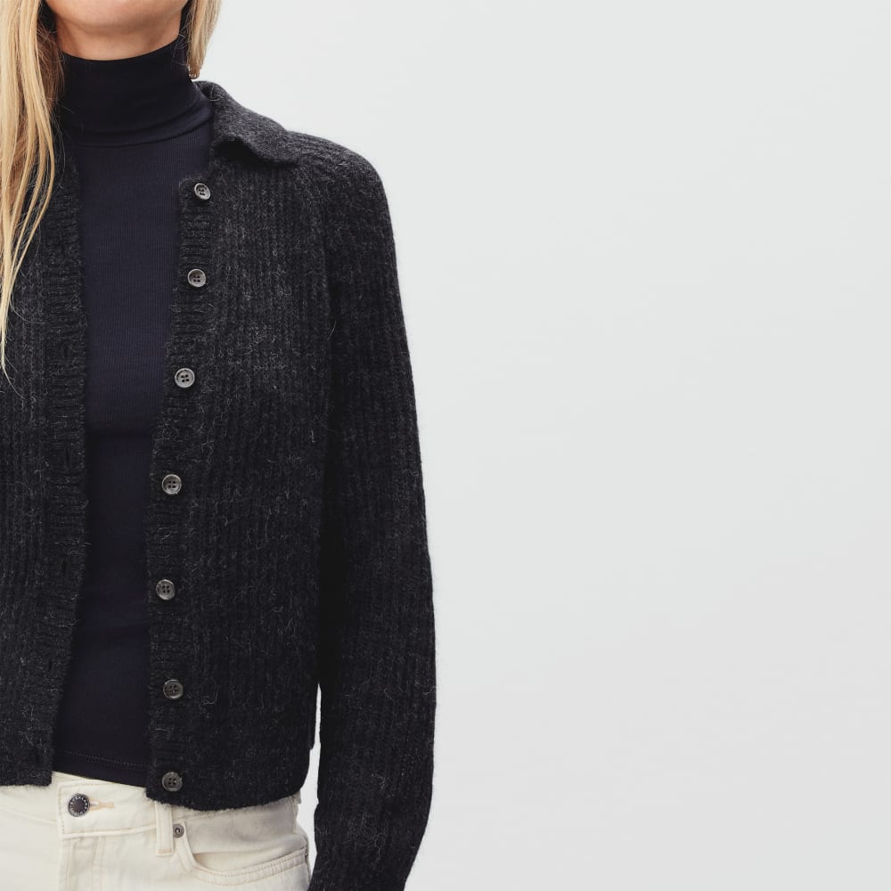 The Alpaca Collared Cardigan | Heathered Black