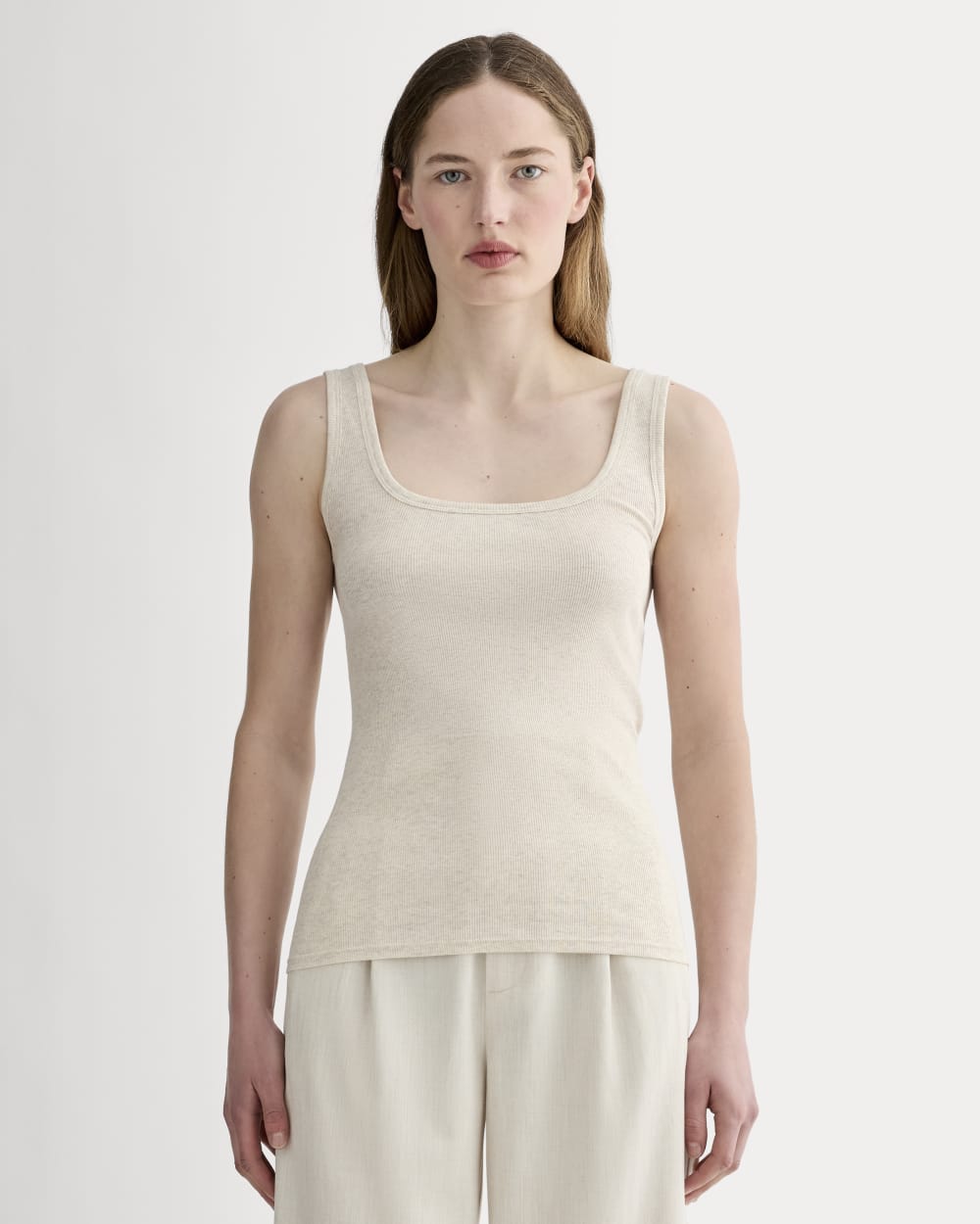 The Luxe Rib Square-Neck Tank | Heathered Oat