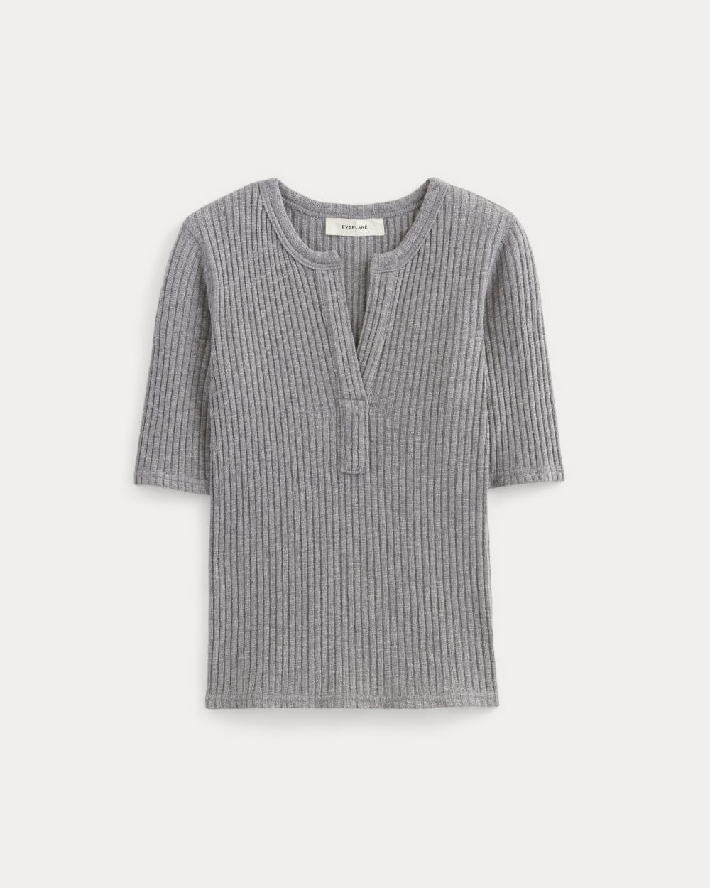 The Rib-Knit Short-Sleeve Henley | Mid Heather Grey