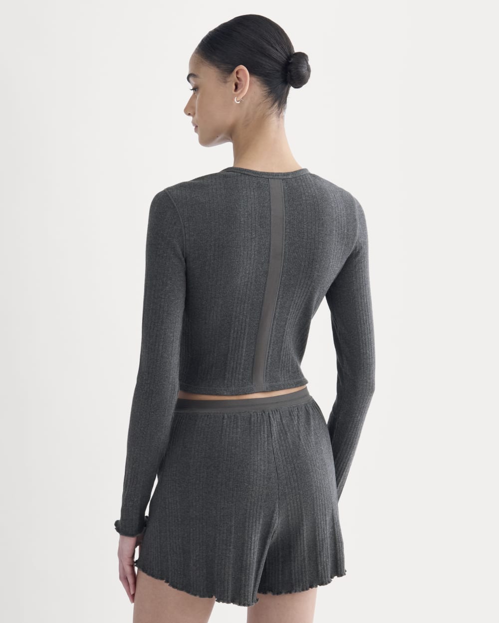 Lounge Rib Cropped Shirt | Heathered Soot