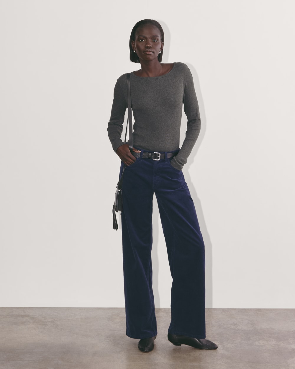 The Luxe Rib Long-Sleeve Crew | Heathered Soot