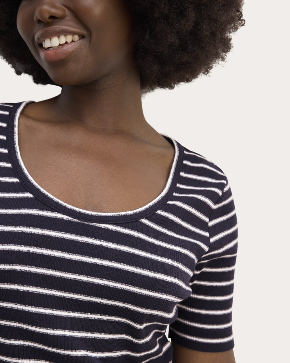 The Vintage Rib Scoop-Neck Top | Navy / Bone