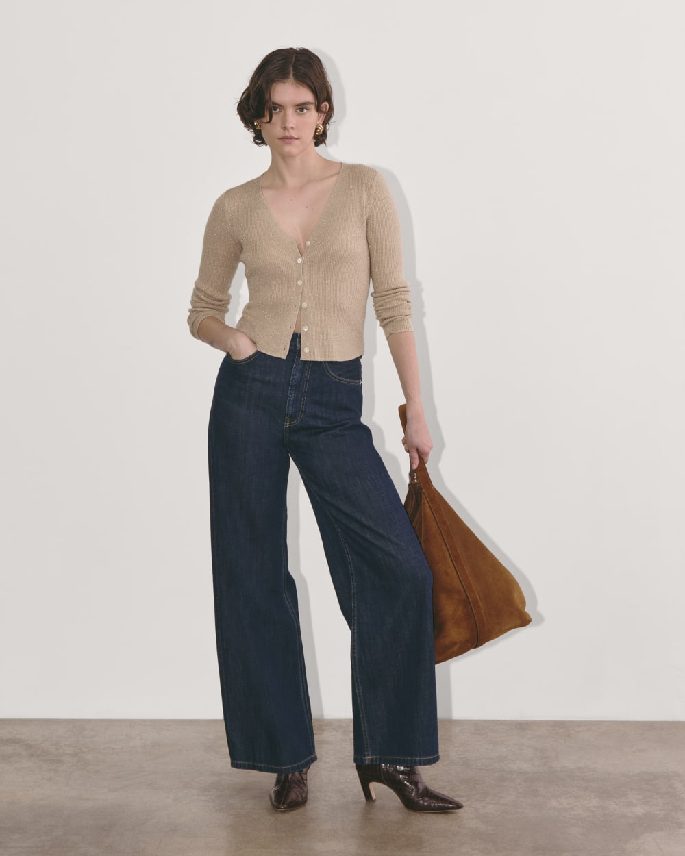 The Cardigan in Lurex Merino | Gold